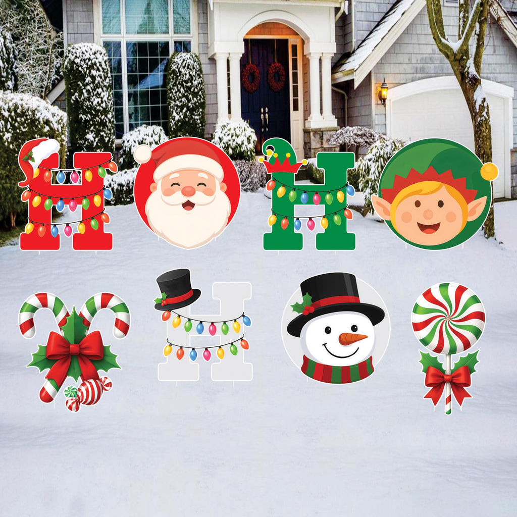 Ho Ho Ho Christmas Yard Signs, Santa Elf Snowman Lawn Decorations with Stakes, Outdoor Holiday Garden Patio Pathway Merry Xmas Décor