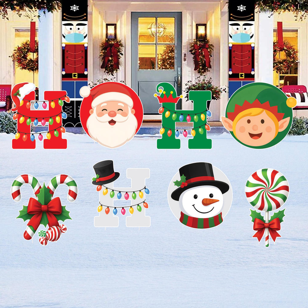 Ho Ho Ho Christmas Yard Signs, Santa Elf Snowman Lawn Decorations with Stakes, Outdoor Holiday Garden Patio Pathway Merry Xmas Décor