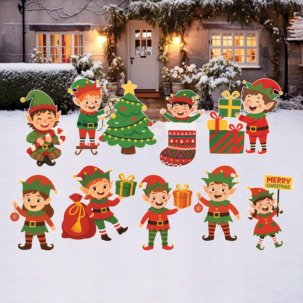 Christmas Elf Yard Signs, Cute Outdoor Lawn Decorations with Stakes, Holiday Elf Garden Pathway Patio Christmas Party Winter Xmas Décor
