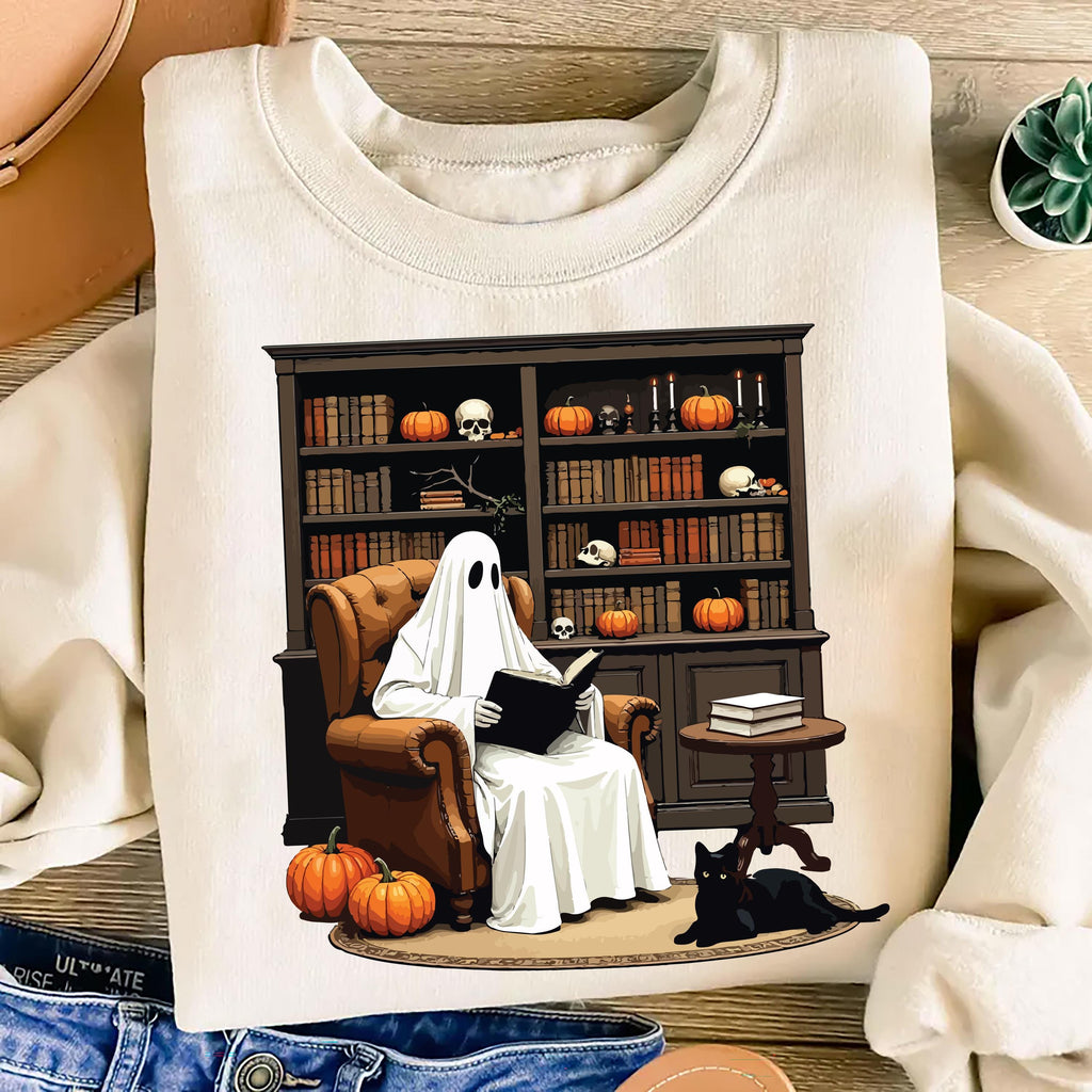 Halloween Ghost Book Reading Sweatshirt, Retro Bookish Halloween Sweatshirt