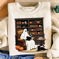 Halloween Ghost Book Reading Sweatshirt, Retro Bookish Halloween Sweatshirt