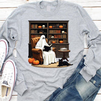 Halloween Ghost Book Reading Long Sleeve Shirt, Retro Bookish Halloween Shirt