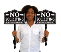 3 Pack No Soliciting Yard Sign with 16" Stake, Rust-Free Aluminum No Solicitors Warning Sign, Outdoor Home Privacy and Security Lawn Sign