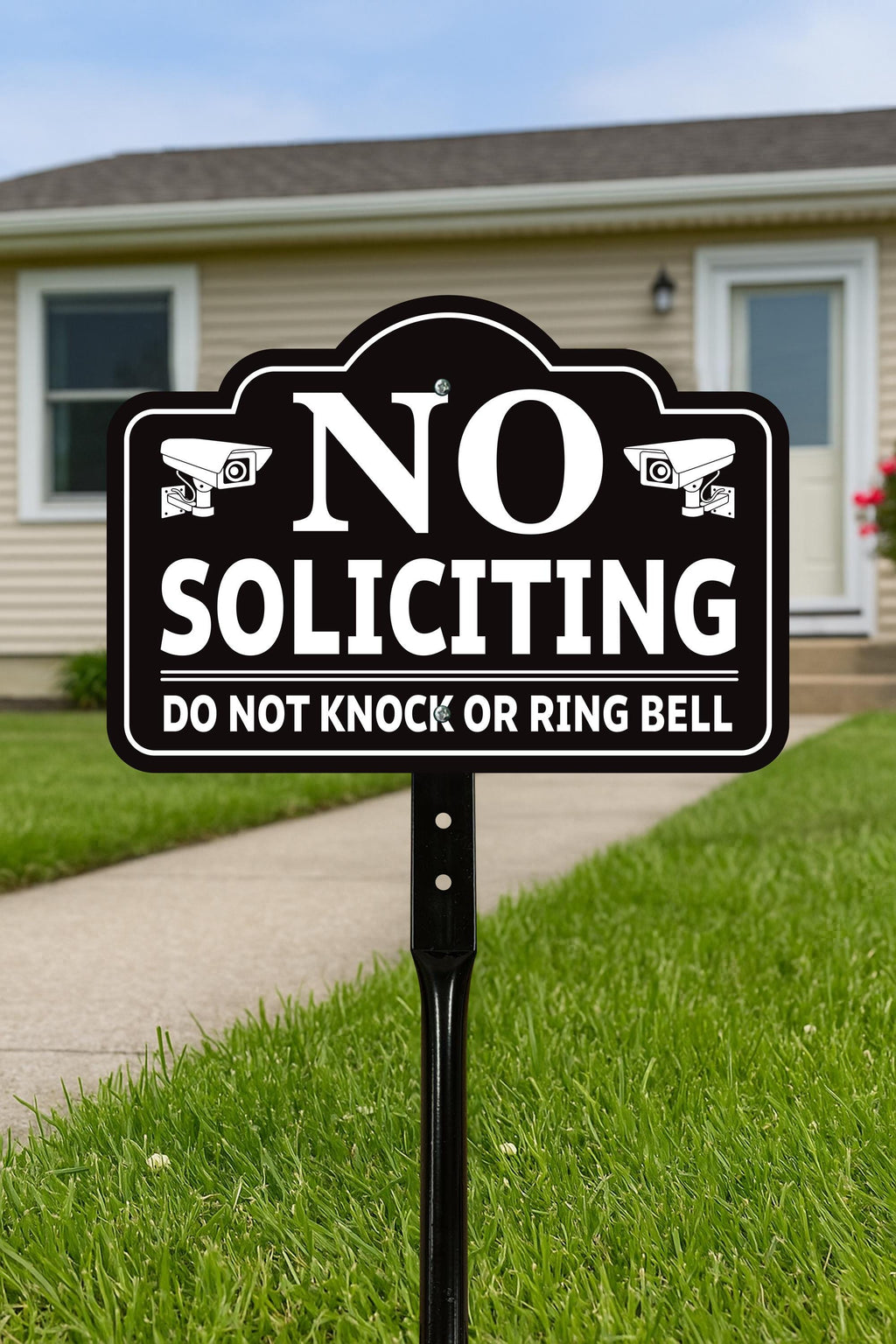 No Soliciting Yard Sign with 16" Stake, Rust-Free Aluminum No Solicitors Warning Sign, Outdoor Home Privacy and Security Lawn Sign