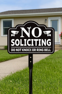 No Soliciting Yard Sign with 16" Stake, Rust-Free Aluminum No Solicitors Warning Sign, Outdoor Home Privacy and Security Lawn Sign