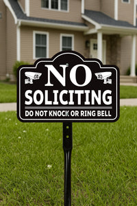 3 Pack No Soliciting Yard Sign with 16" Stake, Rust-Free Aluminum No Solicitors Warning Sign, Outdoor Home Privacy and Security Lawn Sign