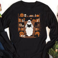 Halloween Ghost Book Reading Long Sleeve Shirt, Retro Bookish Halloween Shirt