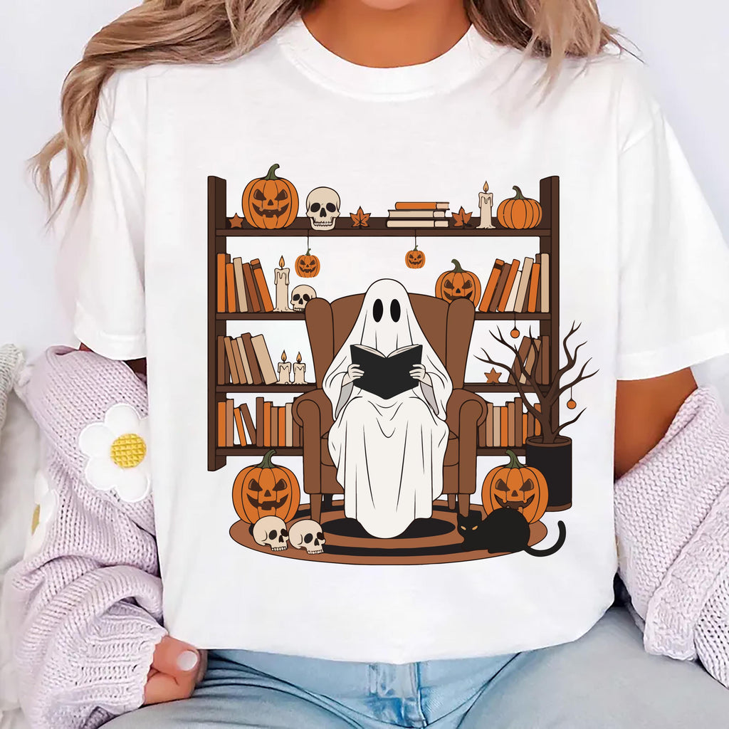 Halloween Ghost Book Reading Shirt, Retro Bookish Halloween Shirt, Boo Ghost School Tee