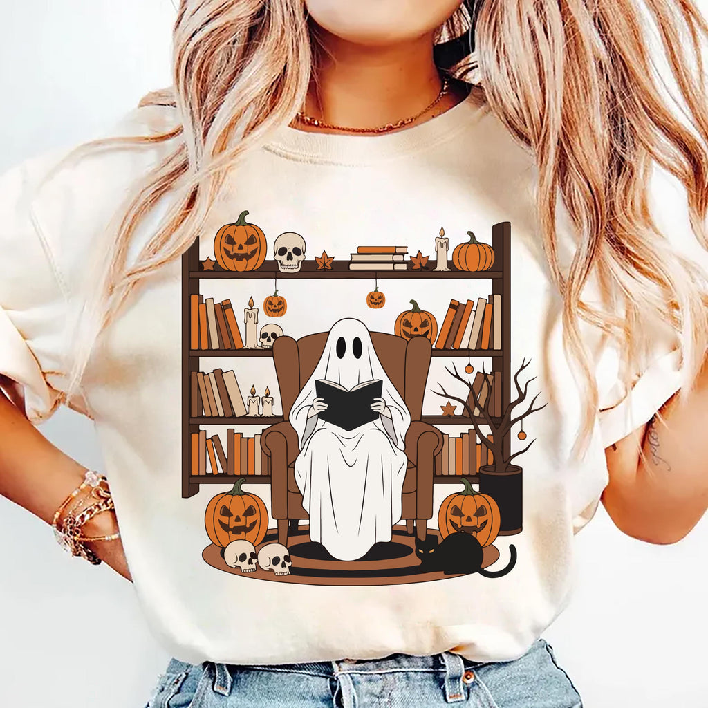 Halloween Ghost Book Reading Shirt, Retro Bookish Halloween Shirt, Boo Ghost School Tee
