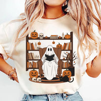 Halloween Ghost Book Reading Shirt, Retro Bookish Halloween Shirt, Boo Ghost School Tee