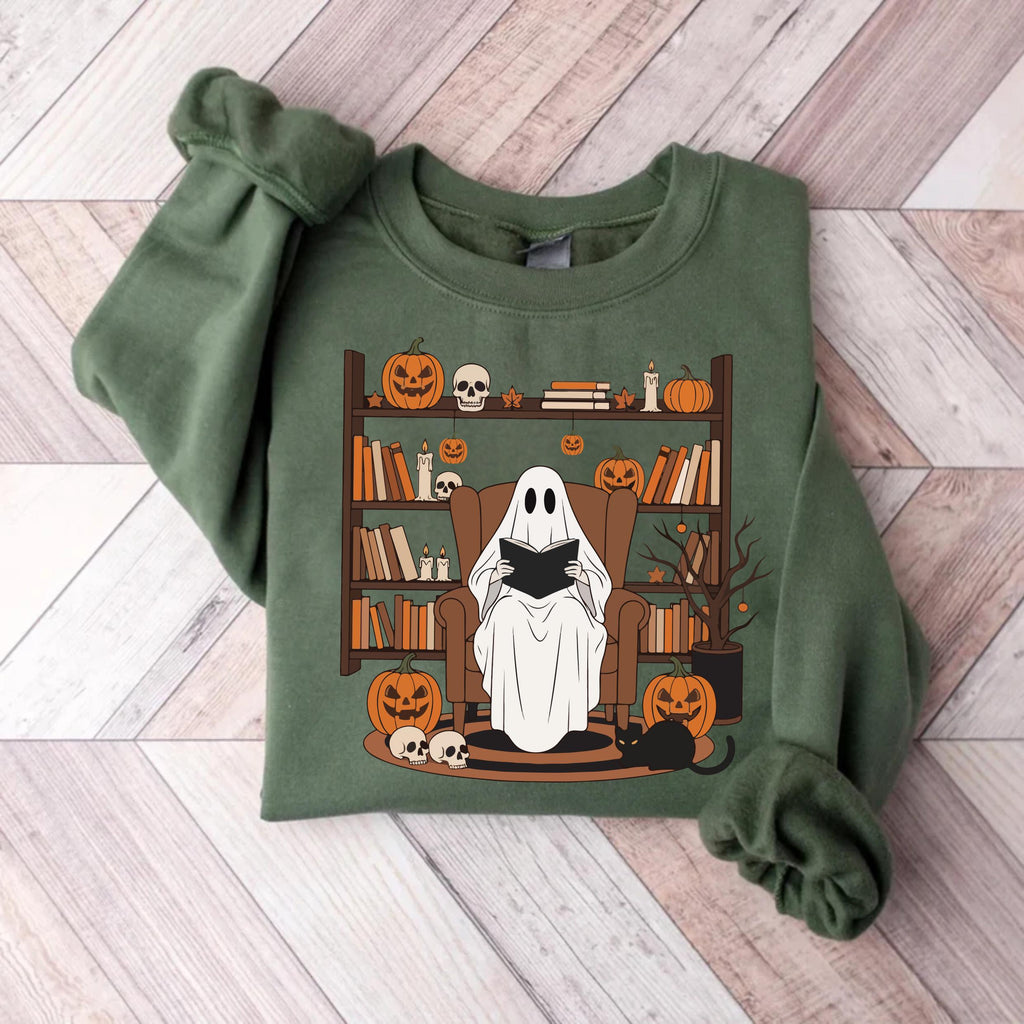 Halloween Ghost Book Reading Sweatshirt, Retro Bookish Halloween Sweatshirt