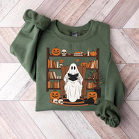 Halloween Ghost Book Reading Sweatshirt, Retro Bookish Halloween Sweatshirt