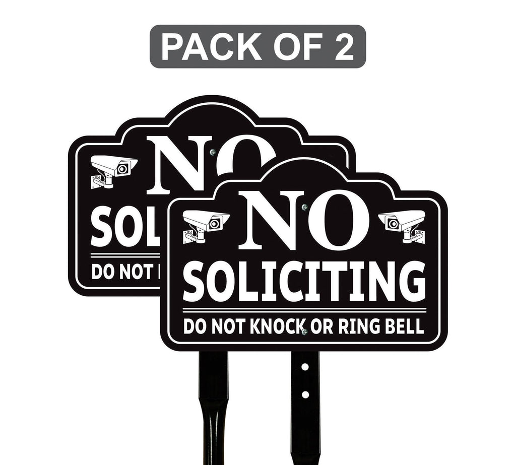 2 Pack No Soliciting Yard Sign with 16" Stake, Rust-Free Aluminum No Solicitors Warning Sign, Outdoor Home Privacy and Security Lawn Sign