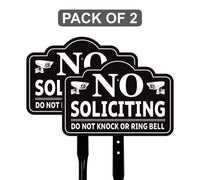 2 Pack No Soliciting Yard Sign with 16" Stake, Rust-Free Aluminum No Solicitors Warning Sign, Outdoor Home Privacy and Security Lawn Sign