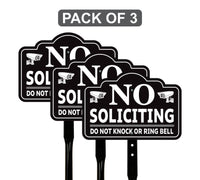 3 Pack No Soliciting Yard Sign with 16" Stake, Rust-Free Aluminum No Solicitors Warning Sign, Outdoor Home Privacy and Security Lawn Sign