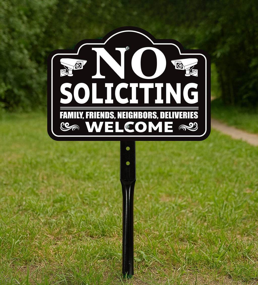 No Soliciting Yard Sign with 16" Stake, Rust-Free Aluminum No Soliciting Sign, UV Protected Weather Resistant Lawn Garden Warning Sign