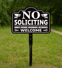 No Soliciting Yard Sign with 16" Stake, Rust-Free Aluminum No Soliciting Sign, UV Protected Weather Resistant Lawn Garden Warning Sign