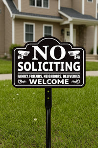 No Soliciting Yard Sign with 16" Stake, Rust-Free Aluminum No Soliciting Sign, UV Protected Weather Resistant Lawn Garden Warning Sign