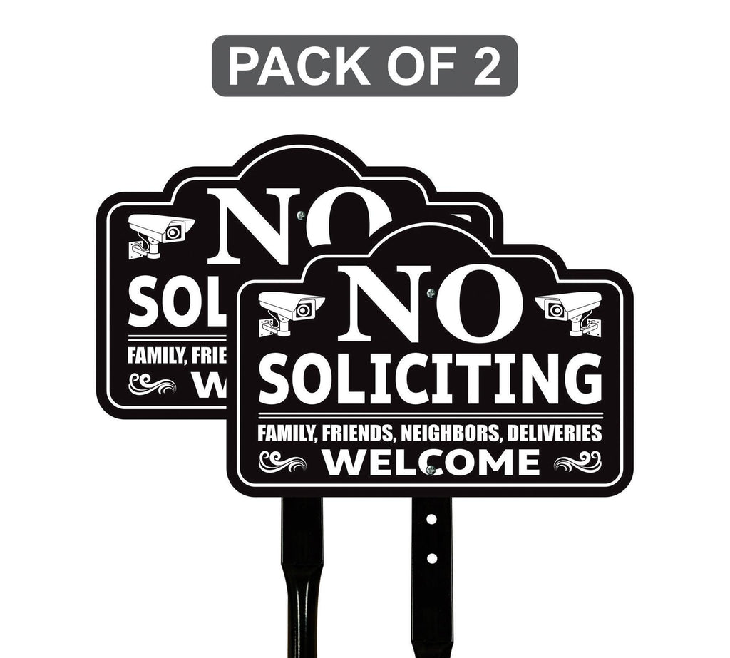 2 Pack No Soliciting Yard Sign with 16" Stake, Rust-Free Aluminum No Soliciting Sign,UV Protected Weather Resistant Lawn Garden Warning Sign