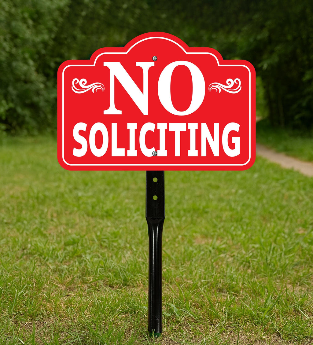 Red No Soliciting Yard Sign with 16" Stake, Rust-Free Aluminum No Soliciting Sign for House, Outdoor Home Privacy Lawn and Garden Decor