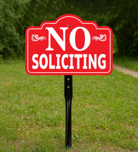 Red No Soliciting Yard Sign with 16" Stake, Rust-Free Aluminum No Soliciting Sign for House, Outdoor Home Privacy Lawn and Garden Decor
