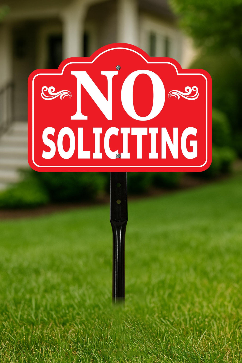 Red No Soliciting Yard Sign with 16" Stake, Rust-Free Aluminum No Soliciting Sign for House, Outdoor Home Privacy Lawn and Garden Decor