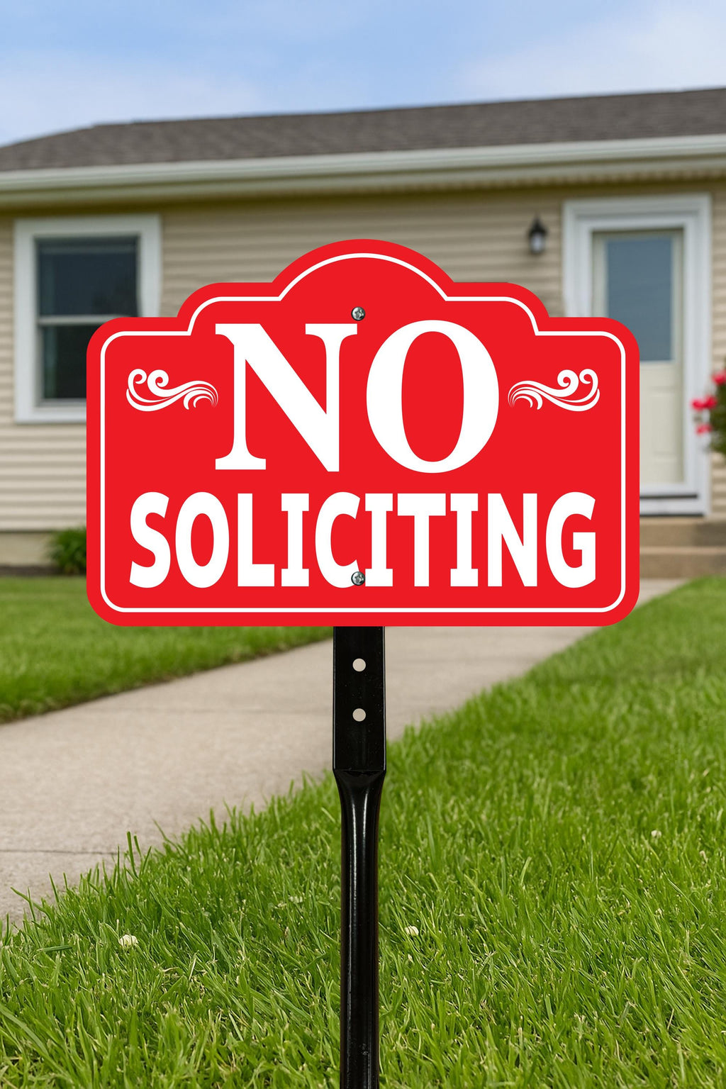 Red No Soliciting Yard Sign with 16" Stake, Rust-Free Aluminum No Soliciting Sign for House, Outdoor Home Privacy Lawn and Garden Decor