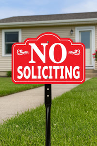 Red No Soliciting Yard Sign with 16" Stake, Rust-Free Aluminum No Soliciting Sign for House, Outdoor Home Privacy Lawn and Garden Decor