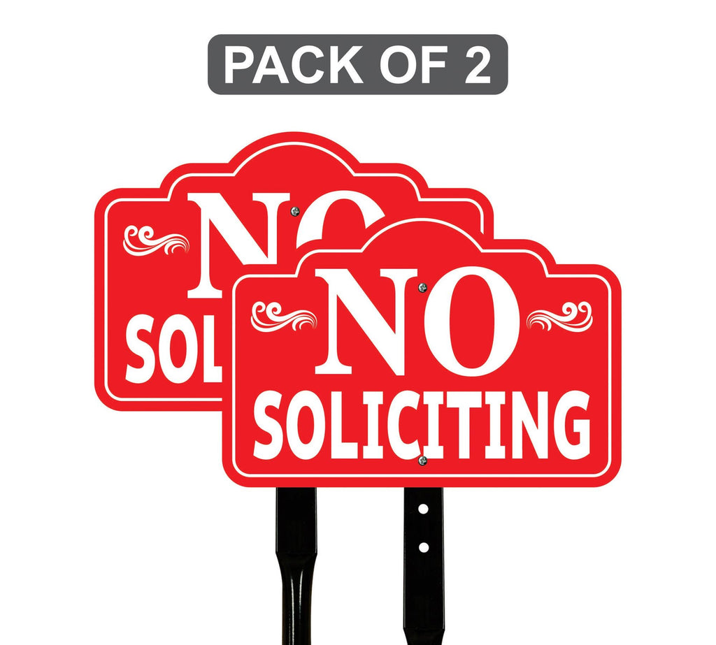 2 Pack Red No Soliciting Yard Sign with 16" Stake, Rust-Free Aluminum No Soliciting Sign for House, Outdoor Home Privacy Lawn, Garden Decor