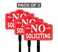 3 Pack Red No Soliciting Yard Sign with 16" Stake, Rust-Free Aluminum No Soliciting Sign for House, Outdoor Home Privacy Lawn Garden Decor