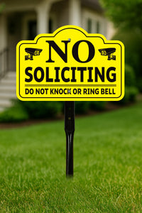 3-Pack No Soliciting Yard Sign with 16" Stake, Bold Yellow Do Not Knock or Ring Bell Sign, Rust-Free Aluminum Security Warning for Home Lawn
