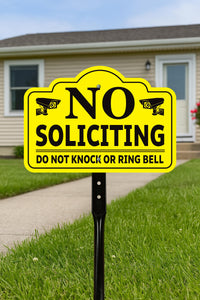 No Soliciting Yard Sign with 16" Stake, Bold Yellow Do Not Knock or Ring Bell Sign, Rust-Free Aluminum Security Warning for Home & Lawn