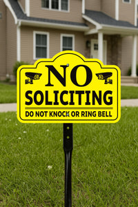 3-Pack No Soliciting Yard Sign with 16" Stake, Bold Yellow Do Not Knock or Ring Bell Sign, Rust-Free Aluminum Security Warning for Home Lawn