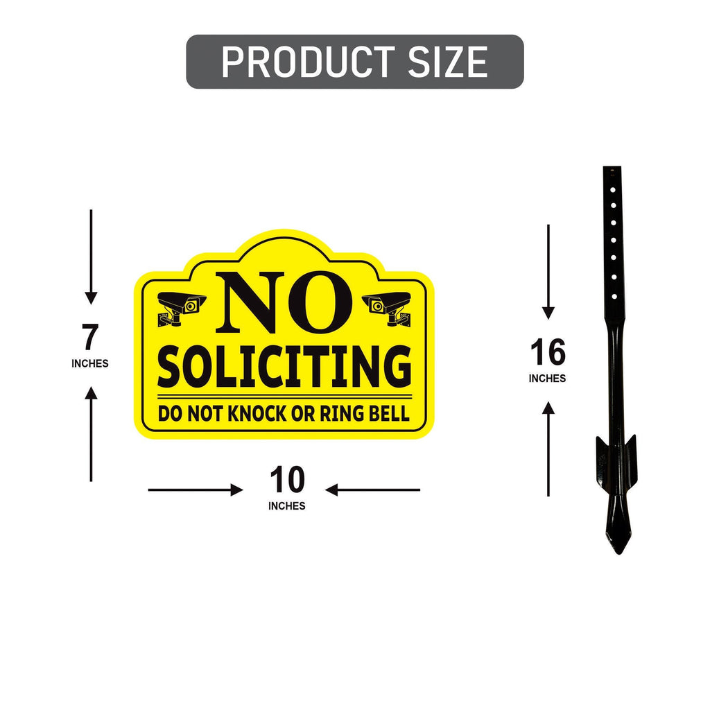 3-Pack No Soliciting Yard Sign with 16" Stake, Bold Yellow Do Not Knock or Ring Bell Sign, Rust-Free Aluminum Security Warning for Home Lawn