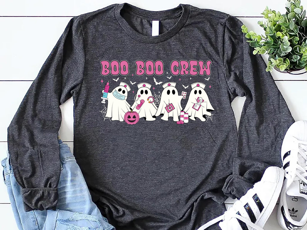 Boo Boo Crew Nurse Long Sleeve Shirt, Halloween Nurse Stethoscope Shirt, Spooky Season Tee