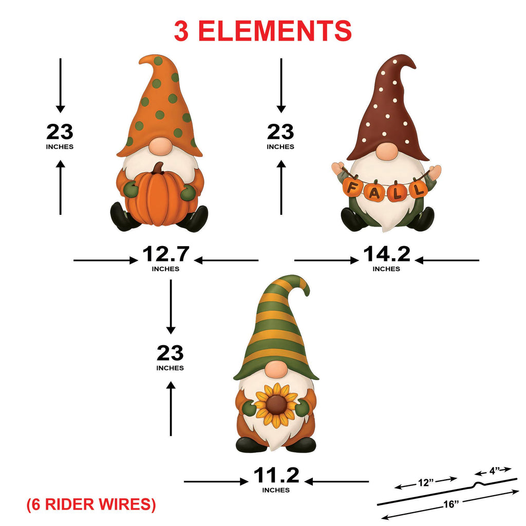 Fall Gnome Yard Signs Set of 3, Thanksgiving Garden Stakes with Pumpkin and Sunflower, Autumn Outdoor Gnome Decor for Lawn and Porch