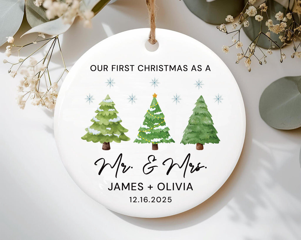 Our First Christmas as Mr and Mrs Ornament, First Christmas Married Ceramic Ornament, Personalized Couple Ornament, Just Married Gift 2025