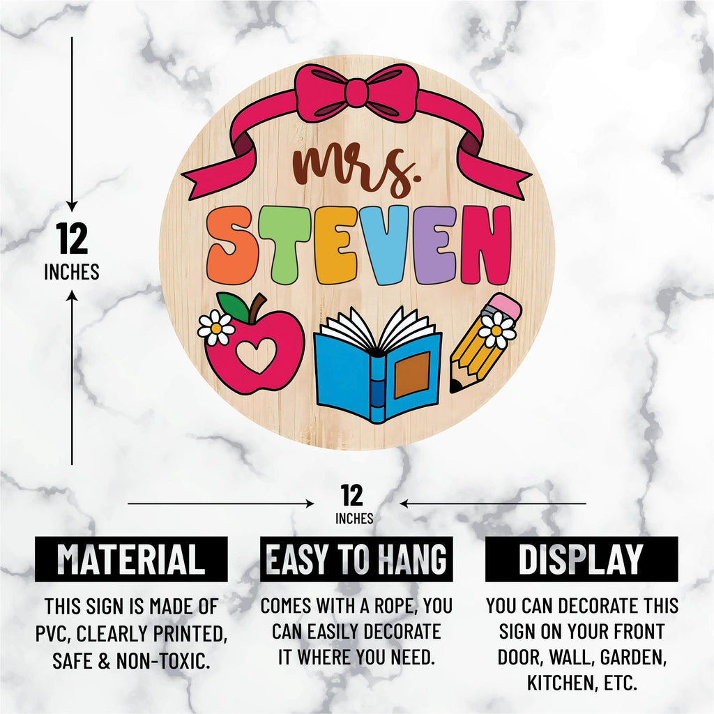 Personalized Classroom Door Sign 12", Custom Teacher Name Wall Plaque, Back to School Welcome Sign, First Day Gift for Educators