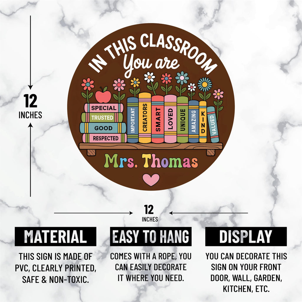 Personalized Classroom Door Sign 12", Custom Teacher Name Wall Plaque, Back to School Welcome Sign, First Day Gift for Educators