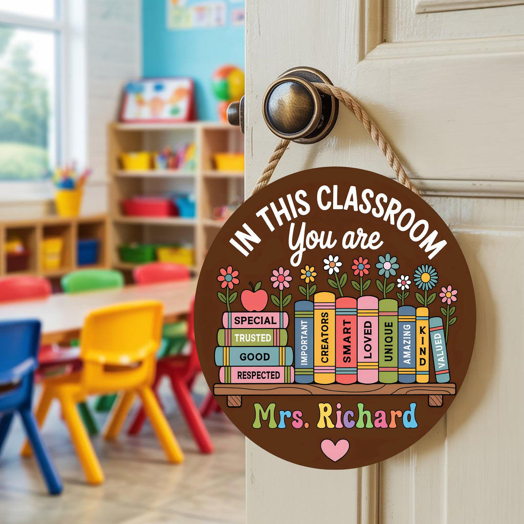 Personalized Classroom Door Sign 12", Custom Teacher Name Wall Plaque, Back to School Welcome Sign, First Day Gift for Educators