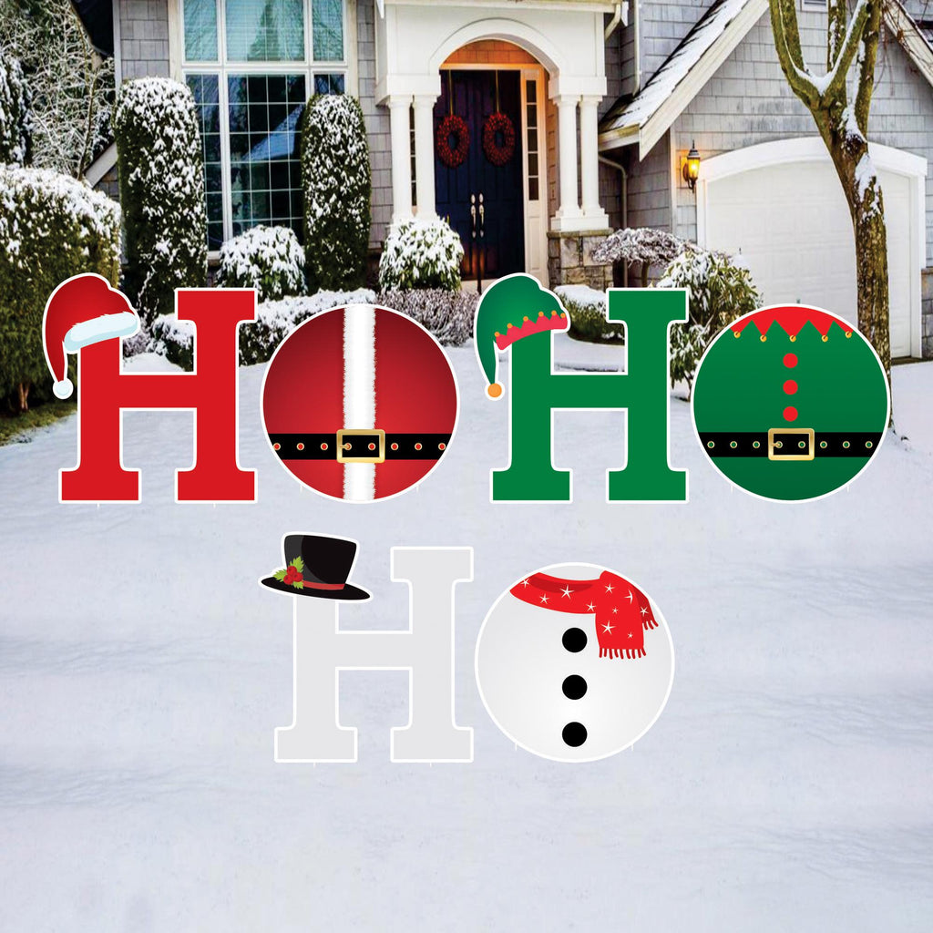 Ho Ho Ho Santa Snowman Elf Yard Signs, Outdoor Christmas Lawn Decorations with Stakes, Merry Xmas Holiday Garden Patio Pathway Décor