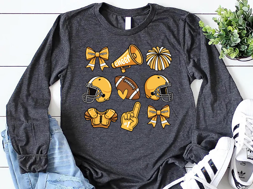 Custom Football Bow School Spirit Long Sleeve Shirt, Football Mom Shirt, Football Grandparent Tee