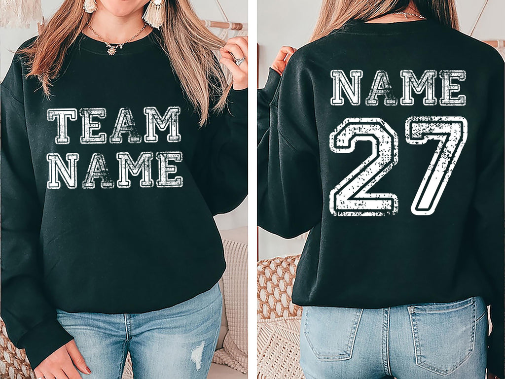 Custom Sports Team Name Sweatshirt, Personalized Sports Shirt, Family Number Sweatshirt, Two Sided