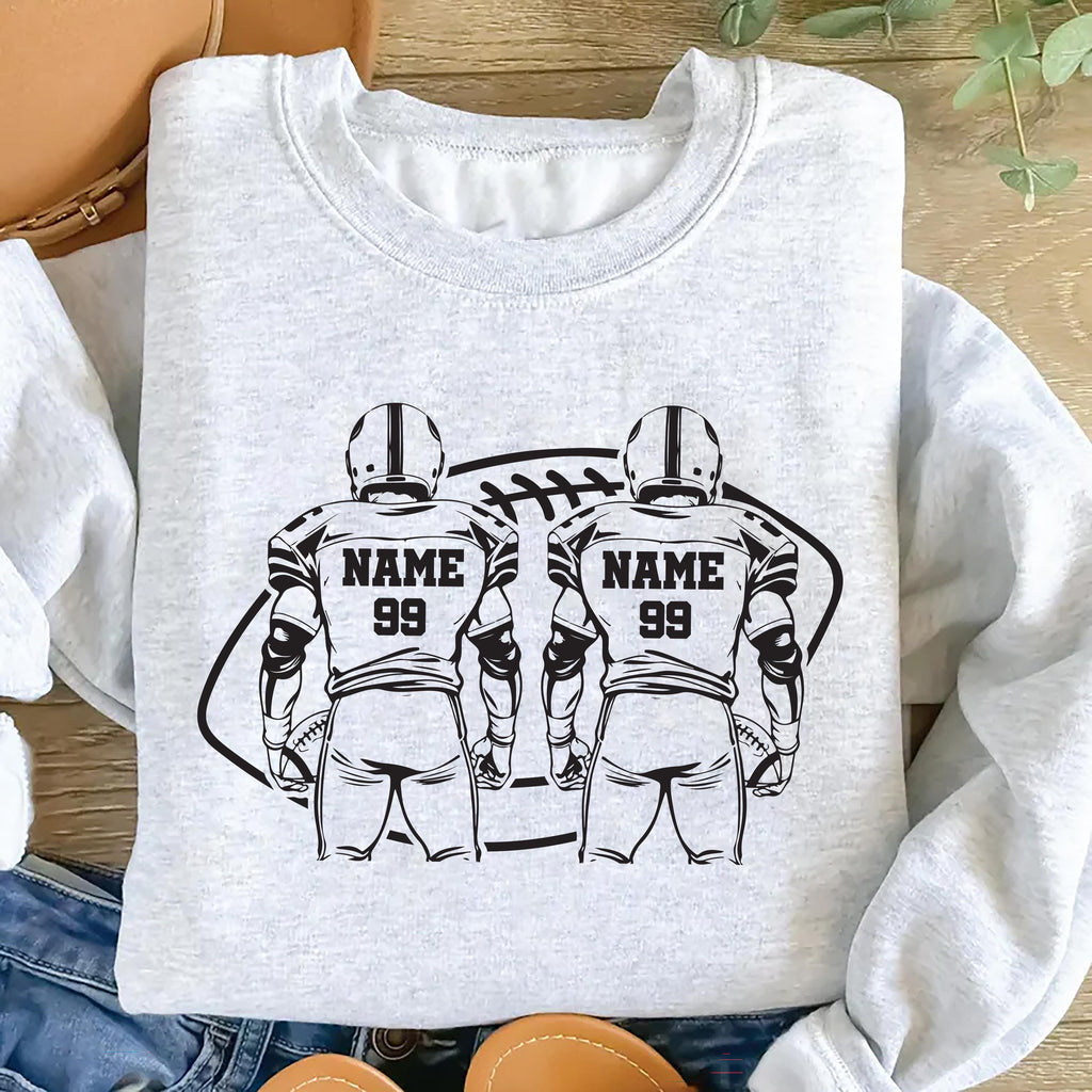 Two Football Players Sweatshirt, Personalized Team Name Football Shirt, Custom Family Game Day Sweatshirt