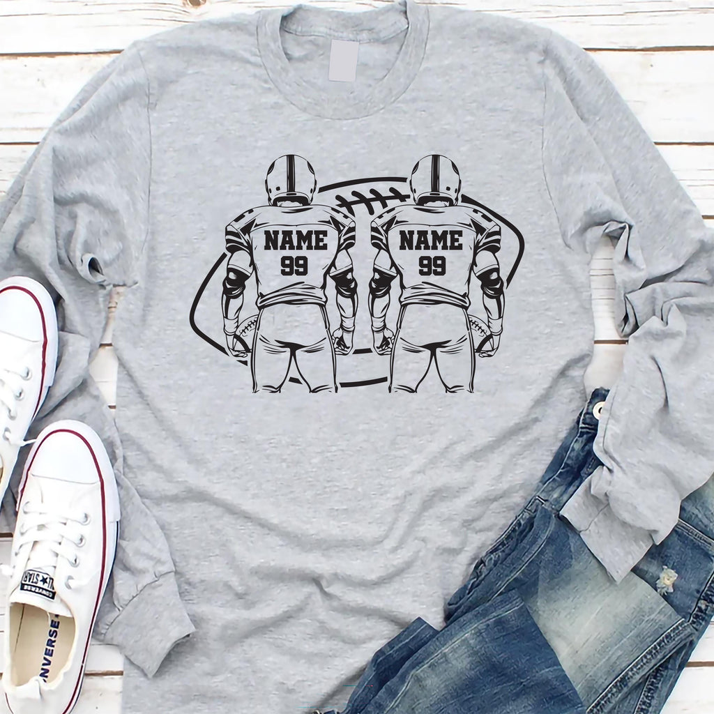 Two Football Players Long Sleeve Shirt, Personalized Team Name Football Shirt, Custom Family Game Day Tee