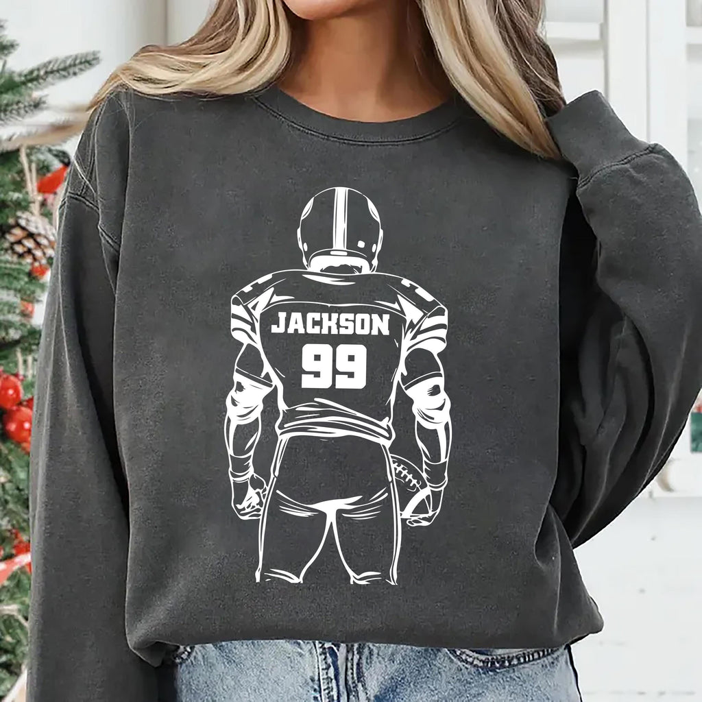 Football Player Silhouette Sweatshirt, Custom Name and Number Shirt, Personalized Sports Sweatshirt