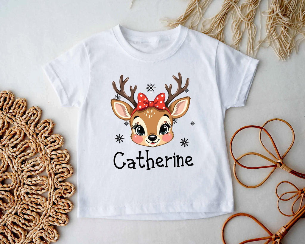 Personalized Girls Christmas Shirt, Custom Reindeer Name Toddler Shirt, Custom Retro Xmas Girls Tee, Unisex Shirt, Cute Holiday Girls Gifts