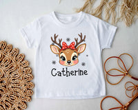 Personalized Girls Christmas Shirt, Custom Reindeer Name Toddler Shirt, Custom Retro Xmas Girls Tee, Unisex Shirt, Cute Holiday Girls Gifts