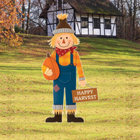 Scarecrow Fall Yard Sign, Happy Harvest Thanksgiving Outdoor Decoration, Pumpkin Garden Stake, Autumn Porch Lawn Decor with Cute Scarecrow