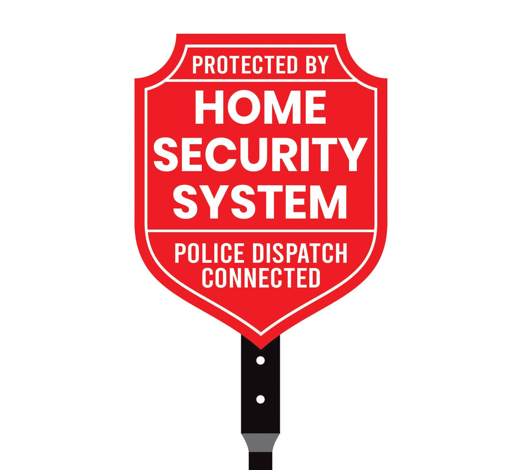 Protected by Home Security System Yard Sign with 16" Stake, Shield Shape Rust-Free Aluminum Warning Sign, UV Protected Outdoor Alarm Sign